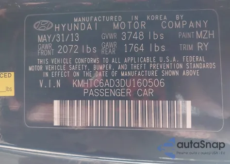 2013 Hyundai Veloster Base W/Black from USA, damaged, VIN KMHTC6AD3DU160506